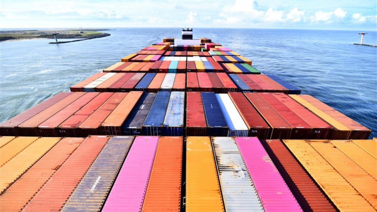 Containers on a Cargo Ship out at sea