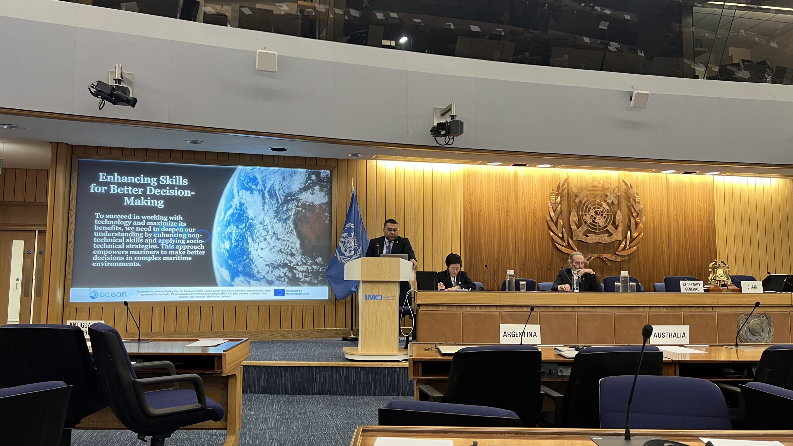 Capt. Aly Elsayed presenting for the OCEAN project at the IMO and SDC-11